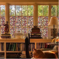 neukids Hand Drawn Boho Mosaic Stained Glass Window Film Decorative Transparent Double Sided Window Film Translucent Static Window Film 11.8x118 Inch