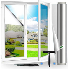 Fensfolie UV Protection Sun Protection Film Window Interior or Exterior Window Film Sun Protection Residue-Free Thermal Film Window Against Heat Mirror Film Privacy Screen Silver (90 x 400 cm)