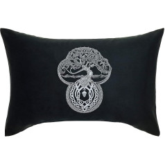 Arbor Velcro Oak Tree of Life Premium Cushion with Filling 40 x 60 cm | Tree of Life Nordic Viking Decorative Cushion Vikings Celtic Sofa Cushion with Embroidery Upholstery Cover | Black