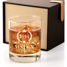 Triwol 1944 80th Birthday Gifts for Men, Vintage Whiskey Glass, 80 Birthday Gifts for Dad, Son, Husband, Brother, Funny 80th Birthday Gifts for Him, 80 Years Old