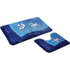 GOODWAY 2-Piece Bath Mat Set, Bath Mat, Sealife, Blue with Cut-Out