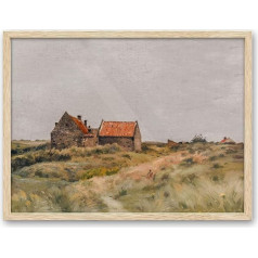 iHery Framed Vintage Wall Art 8x10 High Quality Oak Wood Frame House Farmhouse Canvas Wall Decor Small Oil Painting Landscape Picture Work for Bedroom Living Room 1