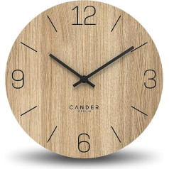 Cander Berlin MNU 2725 D Wall Clock Wood Silent 25 cm Modern Oak Veneer Vintage No Ticking Noises Kitchen Living Room Analogue