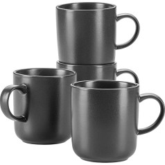MÄSER Vada Series Modern Coffee Mugs Set of 4 in Robust Catering Quality, Large Coffee Cups in Scandinavian Design, Durable Porcelain, Grey Matt, 400