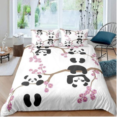 Homewish Panda Duvet Cover 220 x 240 cm Cherry Blossom Bedding Cute Animal Bedding for Boys Girls Teens Adults Bedroom Decoration