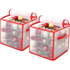 Fulasofia Storage Box for Christmas Baubles, Set of 2, Christmas Baubles Storage, Total 128 Compartments, Each 8 cm/10 cm, Adjustable Size (Red)