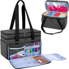 CURMIO Double Layer Wool Bag, Wool Carry Bag for Yarn, Yarn Storage Bag for Knitting, Crochet Hooks, Knitting Needles (up to 14 Inches) and Other Accessories, Black (Empty Bag)