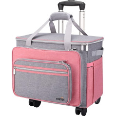 FINESUN Sewing Machine Bag with Wheels, Foldable Deluxe Sewing Machine Carry Bag for Brother, Singer, Bernina and Most Machines (Pink, Wheels), Pink, Wheels