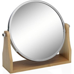 MGE Round Cosmetic Mirror, Small Mirror, Double-Sided, Normal and 7x Magnifying Mirror, Standing Mirror, Small, Shaving Mirror, Make-Up Mirror, Metal with Wooden Base