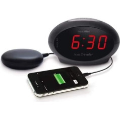 Geemarc SBT600 Alarm Clock for Hearing Impaired, Pigeon and Late Sleepers with Super Loud Alarm Function, Vibration Cushion and Snooze Function - USB Charging Port - Version DE