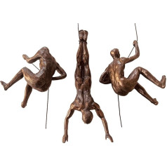3 x Large Bronze Climbing Rappelling Men Trio Hanging Ornament Figures Climbing Men Wall Hanging Figure Rappelling Ornaments Sculptures Wall Art Resin and Metal for Hanging on Wire (Antique Bronze)