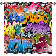 ANHOPE Colourful Urban Graffiti Curtains Opaque with Eyelets Children Boys Girls Thermal Blackout Curtain Living Room Bedroom Blackout Curtains Set of 2 H 137 x W 117 cm