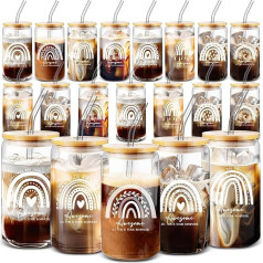 Uiifan Inspirational Gifts Iced Coffee Glass Mug Rainbow Sign Sometimes You Forget You're Awesome So This is Your Reminder with Bamboo Lid Glass Straw Thank You Gifts (20 Pack)