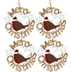 by Robelli Shabby Chic Wooden Christmas Tree Wall Hanging Pendant Baubles Decorations - 4 x 14 cm Christmas Robin Wreath, White