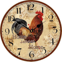 TAHEAT 30 cm Vintage Rooster Wall Clock, Silent No Ticking Noise, Country House Style Animals Clocks, Wooden Wall Decoration for Kitchen/Living Room/Bedroom/Office
