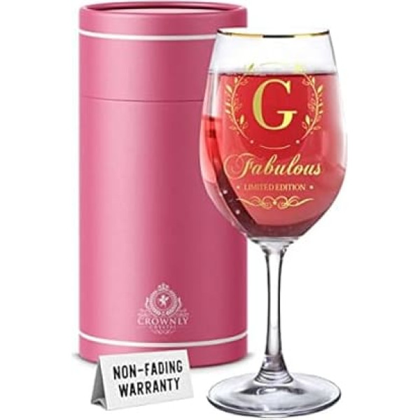 CROWNLY CRYSTAL® Personalised Gifts Wine Glass with Engraving Gifts for Women Birthday Wife Birthday Gift Mum Personalised Gifts Girlfriend Alcohol Gifts Cousin Gift (G)