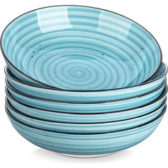 vancasso Bonbon Soup Bowls, Set of 6, Stoneware Soup Bowls, 21.8 x 5.7 cm, Pasta Plates, Large Deep, Pasta Bowls, Ramen Bowls, Salad Bowl for Dishwasher and Microwave, Blue