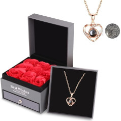 Romantic Valentines Gifts for Her Preserved Rose, Eternal Rose with Love You Necklace Rose Gift Box, Anniversary, Mother's Day