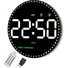 U-picks Large Digital Wall Clock with Remote Control and Colour Dynamic Second Hand, LED Wall Clock Digital Clock with Adapter, Adjustable Brightness Digital Wall Clock Digital Alarm Clock for Living