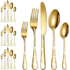 XIAOYU 20 Pieces Halloween Skeleton Cutlery Set, Metal Cutlery Set for 4 People, Unique Gothic Skull Floral Pattern Design, Skeleton Cutlery Set for Halloween, Easter, Christmas
