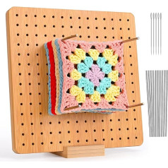 Larkumio Crochet Locking Board and Needles, 20cm Square Block Board for Crochet with 10 Steel Rods and 5 Knitting Needles, Wooden Pen Boards Blocking Mats for Knitting