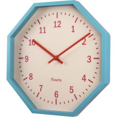 FISURA - Modern octagonal wall clock in blue colour. Modern kitchen clock. Wall clock without ticking sound. Blue wall clock. 30 cm in diameter. Wood and glass. 1 AA battery.