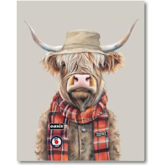 Designed by Lorna Watercolor Highland Cow Liam G Country Wall Art Print Framed or Unframed (8x10 inch Unframed Print)