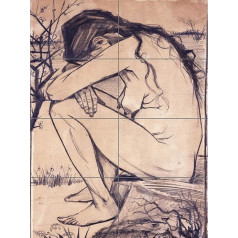 Artery8 Vincent Van Gogh Sorrow Illustration Drawing XL Giant Panel Poster (8 Sections) Drawing