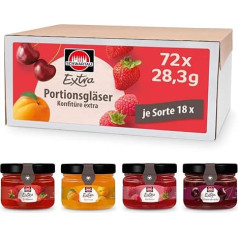 Schwartau Extra Mix Box, Jam Portion Jars (18 x Strawberry, 18 x Raspberry, 18 x Apricot, 18 x Cherry), 72 x 28.3 g
