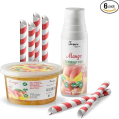 INSPIRE FOOD Bubble Tea Set: Mango Popping Boba & Syrup, 6 Straws, 100% Vegetarian and Gluten-Free, No Artificial Dye