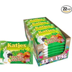 Katjes Tropen-Fruits Storage Pack - Fruit Gum Storage Box with Fruit Juice and Mango Mark, Fruity Mix in Different Flavours, Vegan, 22 x 175 g