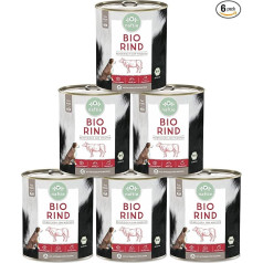 naftie Organic Dog Food 100% Organic Beef - Pure Meat Beef - Wet Food for Mixing - Gluten-Free Grain-Free - Economy Pack 6 x 800 g Tins