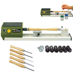 Proxxon Micro DB 250 Wood Lathe - Includes 5-Piece HSS Lathe Chisel Set, 6 Collets and Face Plate for Larger Workpieces