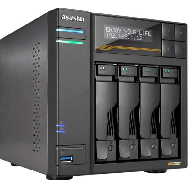 Asustor Lockerstor 4 Gen3 AS6804T, 4 Bay NAS Network Storage, AMD Ryzen Quad-Core 2.3 GHz, 16GB RAM ECC DDR5, 4 M.2 NVMe Slots, Dual 5GbE & Dual 10GbE Port, USB 4.0 Type-C, Network Attached Storage
