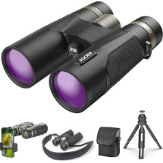 12 x 42 ED IPX7 Waterproof Binoculars for Adults, Easy to Focus Binoculars with Image Stabiliser, Perfect for Bird Watching/Hunting (Gift: Shoulder Strap & Tripod & Mobile Phone Holder & Compass &