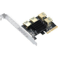 YABOANG PCIe 1 to 4 Riser, PCI Express 4X to 16X Splitter Riser Card, PCI-E to External 4 USB 3.0 Converter Adapter w/Large Heatsink, PCIE Multiplier Expansion Board for Ethereum Bitcoin Mining