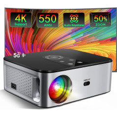 Projector, 5G WiFi Bluetooth Full HD Projector, Native 1080P Home Cinema Video Projector 4K Supported, 16000 Lumen, Auto 4P/4D Keystone Correction, 50% Zoom (Blue-Grey)