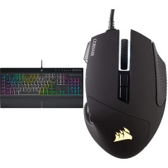 CORSAIR K55 RGB PRO XT Wired Diaphragm Gaming Keyboard, QWERTY, Black & SCIMITAR ELITE RGB Optical MOBA/MMO Gaming Mouse (18,000 dpi Optical Sensor, 17 Programmable Buttons), Black