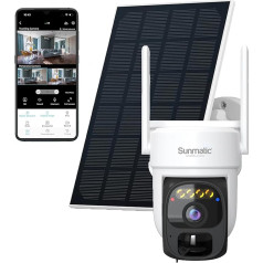 Sunmatic 2K Wireless Outdoor Security Camera, Battery & Solar Panel, WiFi, Night Vision, AI Detection, Waterproof, TF Storage, App 0-Cam