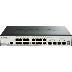 D-Link DGS-1510-20/E, 20-Port Layer 2/3 Smart Managed Gigabit Stack Switch (16 x 10/100/1000 Mbit/s BaseT Port, 2 x SFP Slot, 2 x 10G SFP+ Slot, 19 Inch Housing) - EU Power Cable Only, Black/Grey