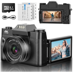 Digital Camera 4K 48MP Vlogging Camera with 3 Inch 180 Degree Flip Screen, 16X Digital Zoom Camera for Photography with Auto Focus & 32GB Card & 2 Batteries for Teens Students Children Boys Girls