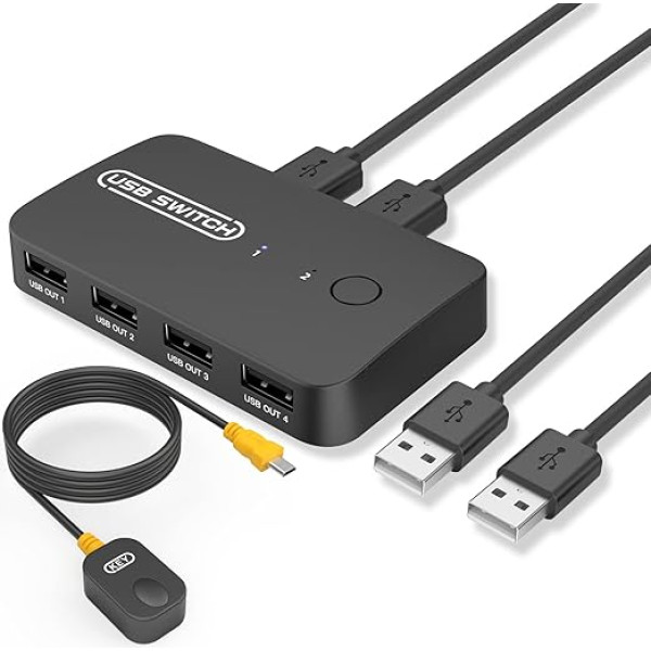 KVM Switch, eppfun USB Switch 2PC 2 in 4 Out, USB Switch with Remote Control, One Mouse/Keyboard for 2 Pieces at the Same Time