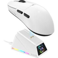 AJAZZ AJ159 APEX 8K Wireless Gaming Mouse, Magnetic Charging Station with Screen, Pixart PAW3950 Sensor, Up to 42000 DPI, 56 g Ultralight, 100 m Clicks HUANO Switch, Tri-Mode Mice, for PC/Mac (White)