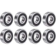 sourcing map 8 x Deep Groove Ball Bearings, 20mm Bore, 52mm OD, 15mm Thick, Double Sealed Chrome Steel, 6304-2RS