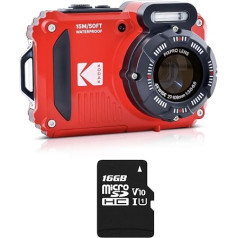Kodak Pixpro Pack WPZ2 + 1 SD Card, Compact Digital Camera 16M Pixel, Waterproof to 15m, Shockproof, Video 720p, LCD 2.7 Inch LCD Display - Lithium Ion Battery - Red