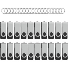 WOOOLKEN USB Stick 8 GB Pack of 20 High Speed USB 2.0 Memory Stick Swivel Data Storage Metal Memory Sticks Flash Drive (Black)