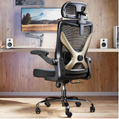 TRALT Ergonomic Office Chair, X-shaped Computer Office Chair, Gaming Chair, Office Chair with Lumbar Support, Mesh Office Chair with Headrest, (Black Gold)
