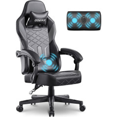 Dowinx Gaming Chair Racing Gamer Chair with Spring Cushion, Ergonomic Gaming Chair with Massage, Office Chair, Polyurethane (PU) Leather PC Chair, Widened Backrest, 150 kg (Black Grey)
