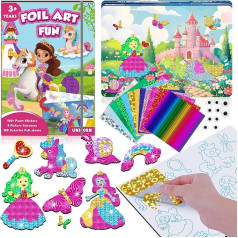 CutteeyFyry Foil Fun Children, Unicorn & Princess Foil Art for Children, Craft Sets for Girls Age 3-10, Children's Activity Kits, Travel Toy, Christmas, Birthday, Easter Gifts