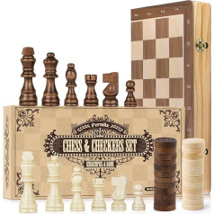 Peradix 2 in 1 Wooden Chess and Lady Game - 38 x 38 cm Foldable Chess Board Magnetic Handmade Chess with Large Chess Figures Toy and Gift for Children